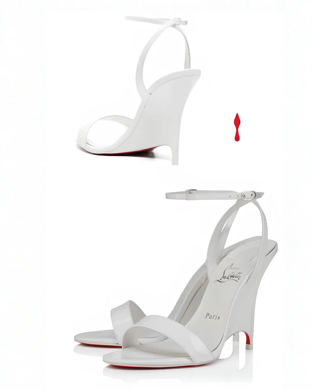 Christian Louboutin Zeezeenella white patent leather wedge sandals with a 100mm heel