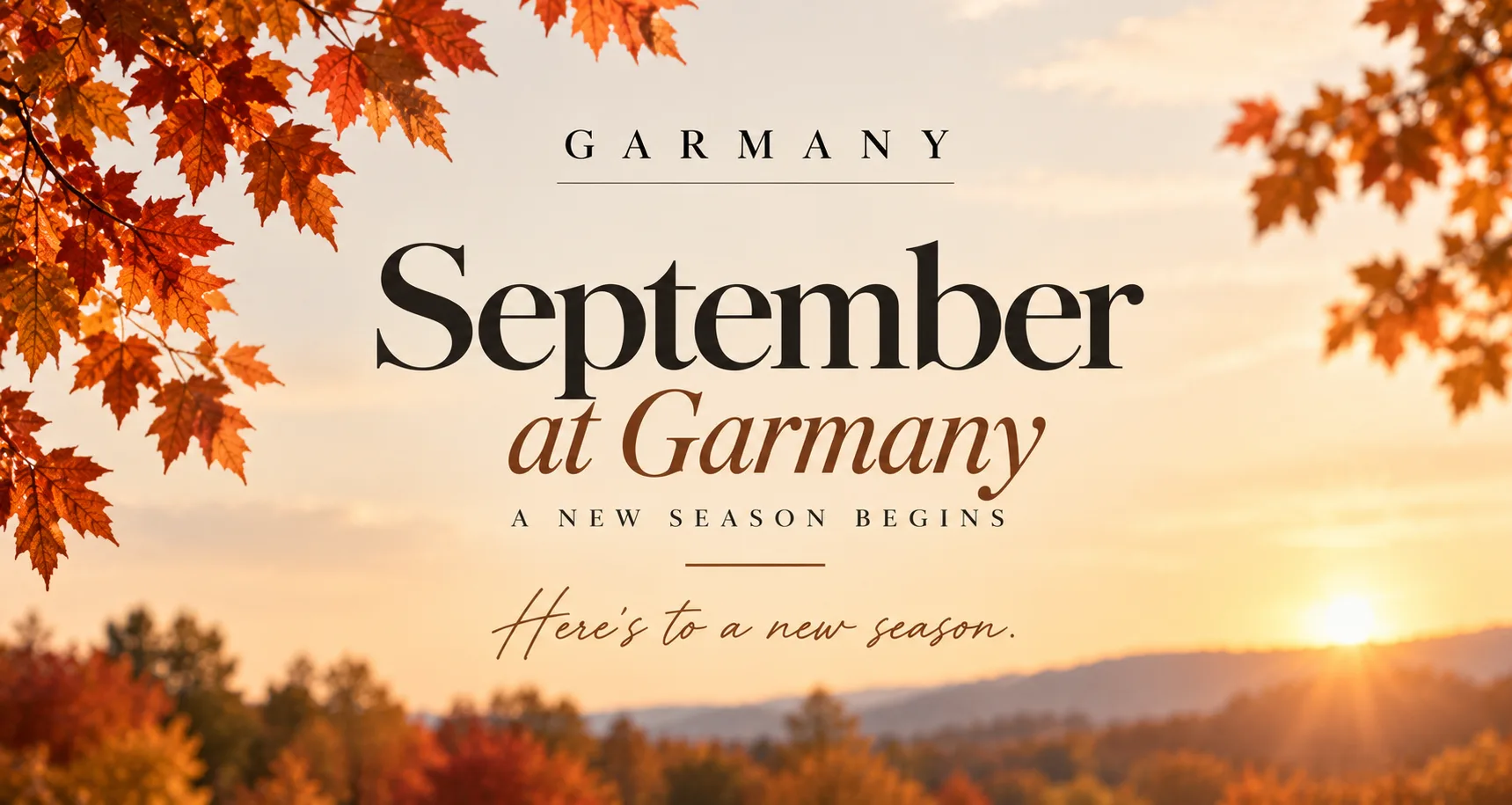 September at Garmany fall season banner with autumn leaves and elegant seasonal typography